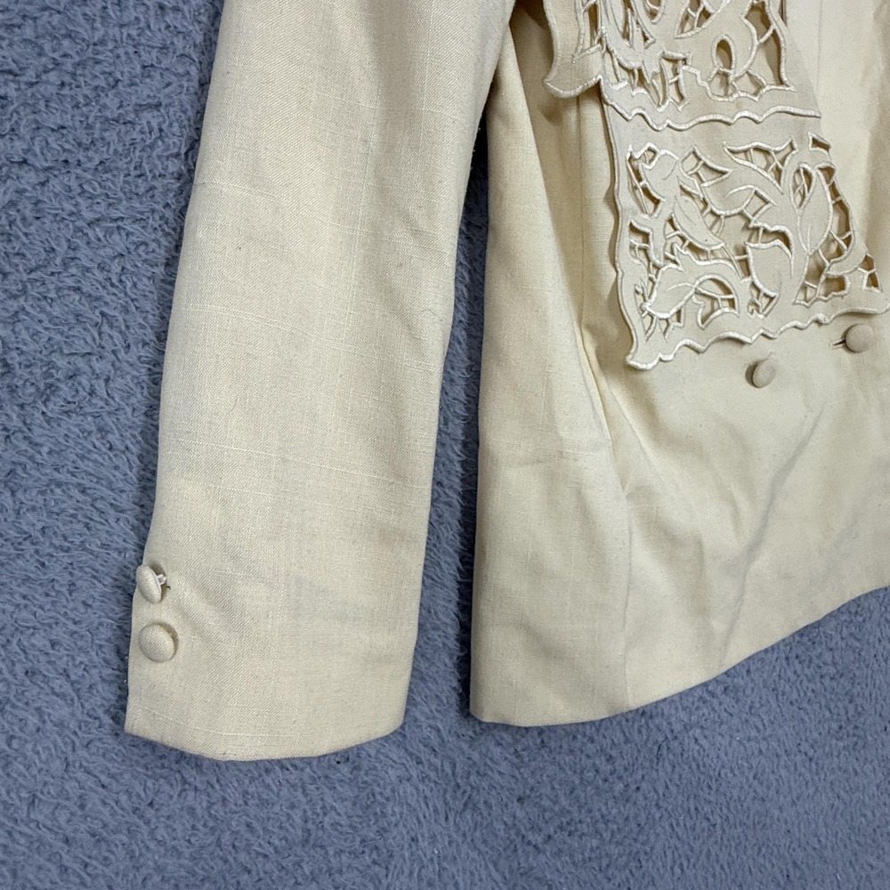 Vintage Kasper For A.S.L. Blazer Jacket Womens 8 Beige Cutwork Floral 80s - Picture 2 of 16